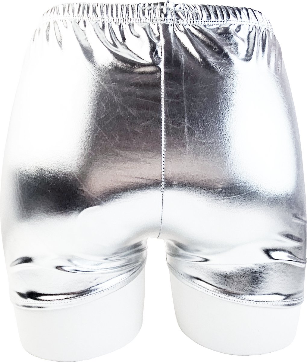 BamBella® Korte broek -  Wetlook Dames - zilver kleurig Glans Lame metallic Short gym broek