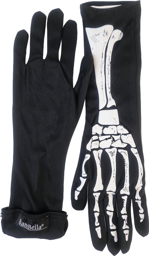 BamBella® - Lange Handschoenen Zwart skull goth gothic zwart wit carnaval verkleden halloween