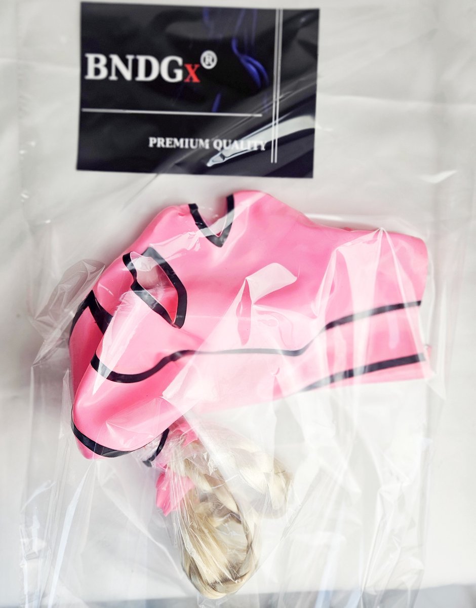 BNDGx® -100% Latex Masker - met staart - ogen mond open - Anoniem Erotiek - Extreme BDSM sm fetish Rollenspel kleding roze