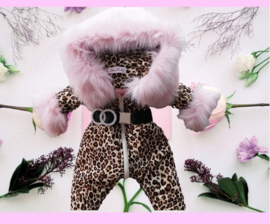 Children's Leopard pram suit Fur collar animal print  ski suit baby