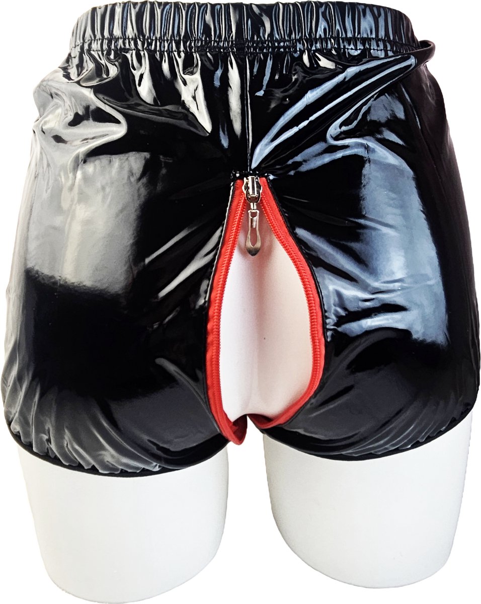 BamBella® Slip Onderbroek   Erotische Sexy SM BDSM Lingerie Danes - Zwart ondergoed Datex mix latex en stof wetlook met rits open kruis