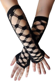 BamBella® Vingerloos Gaas net stof handschoenen - One Size -Zwart Gaten