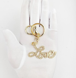 Sleutelhanger Tashanger Love glitter met steentjes hanger Letter