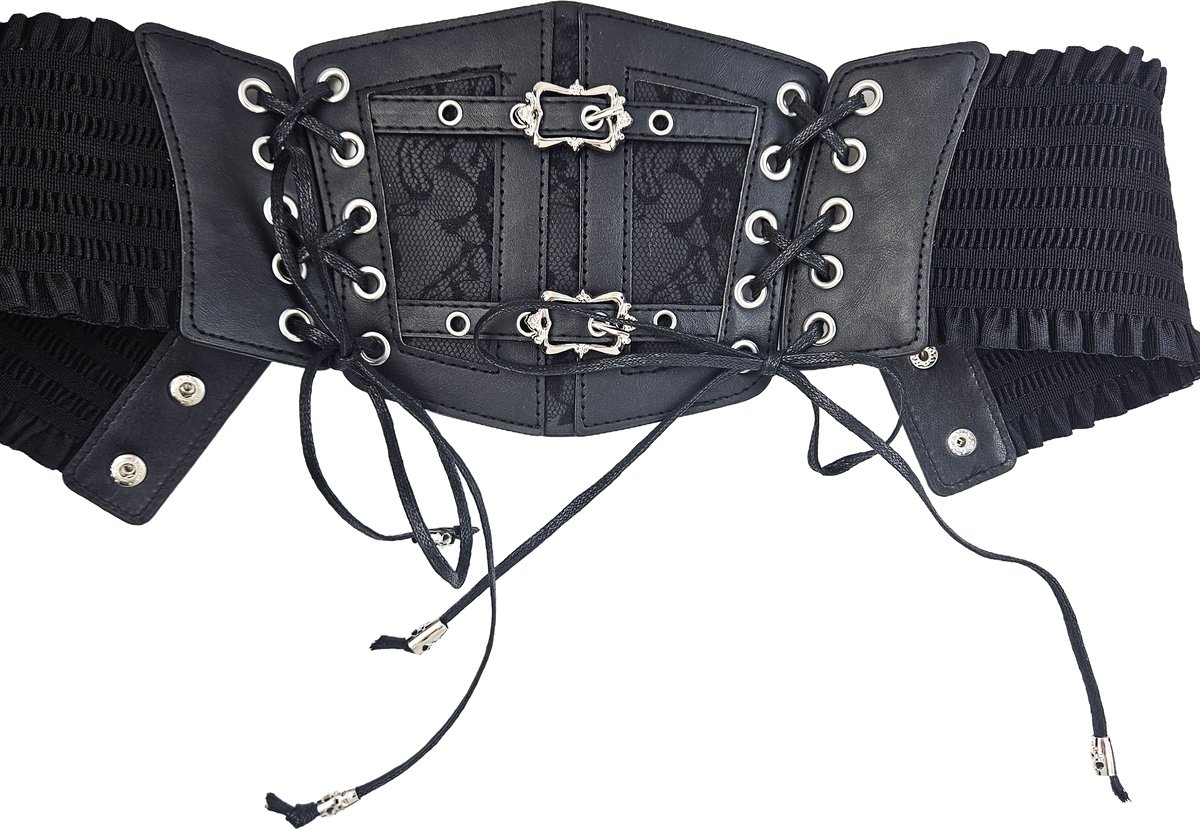 BamBella ® - Corset Riem Maat  - Mode Body Gothic Goth taille riem zwart nepleer met vetersluiting Verstelbaar korset belt