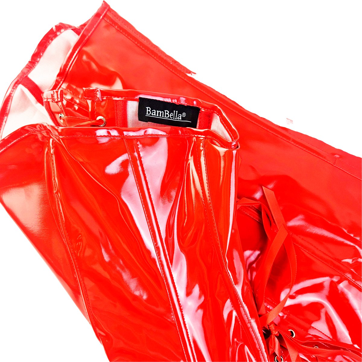 BamBella® - Erotische Jurk-  met vetersluiting Rood  Rollenspel sm dames sexy Glans kleding mix van Latex en stof Datex