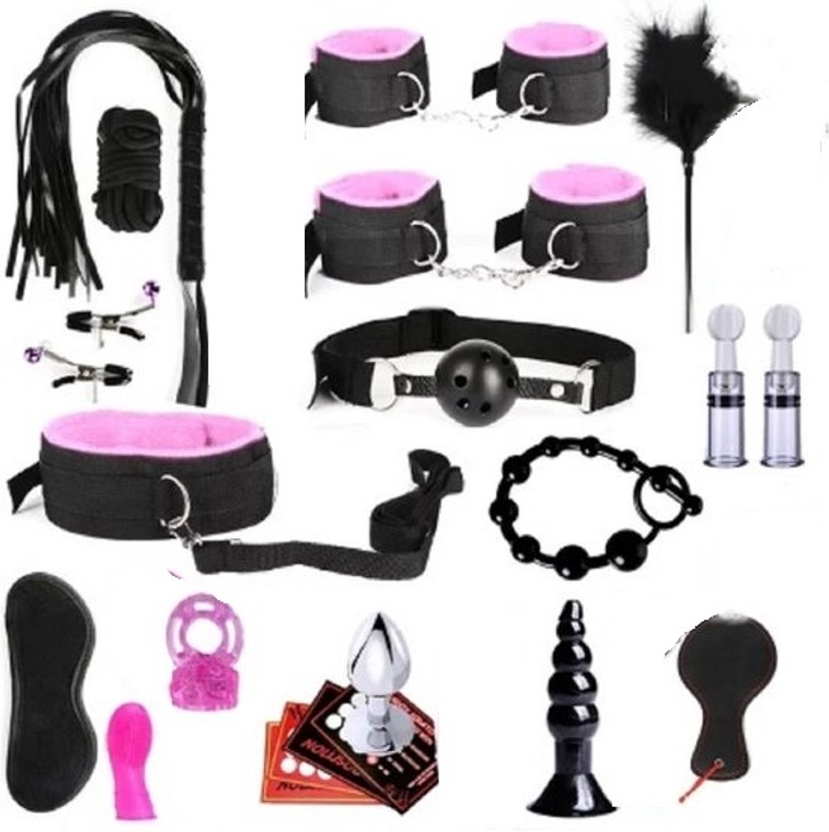 BNDGx® - Sex Toys - voor koppels - 14 delen Set - SM Pakket - Bondage - Vastbinden - Kit - Startset - handboeien - Rood BDSM