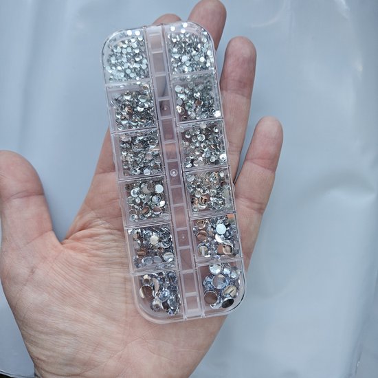 BamBella® Zilver - Steentjes in doos - Rhinestones set tools set steentjes plak glitter steen doosje Nail art knutselen naaien