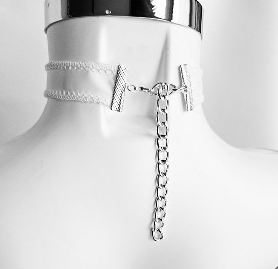 Sexy Datex set rok top Wit - Latex en stof Erotische lingerie set lak