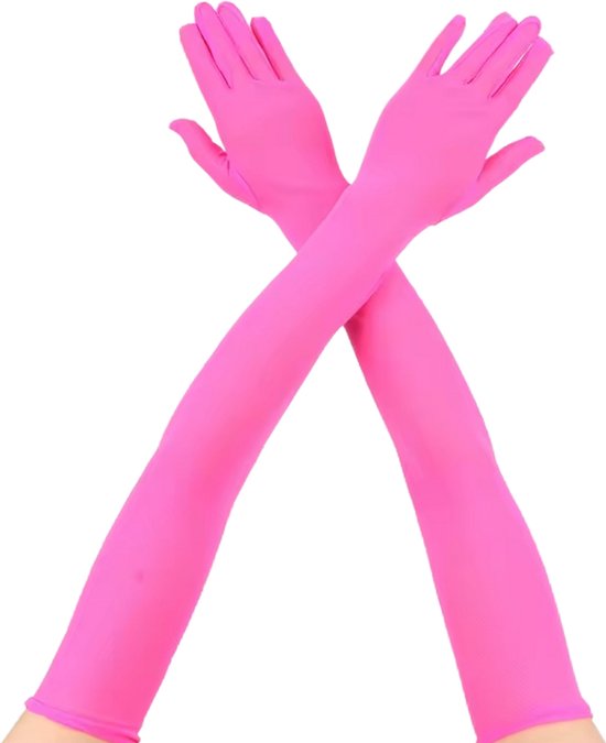BamBella® - Lange Handschoenen panty stof roze - Sexy handschoenen dames -