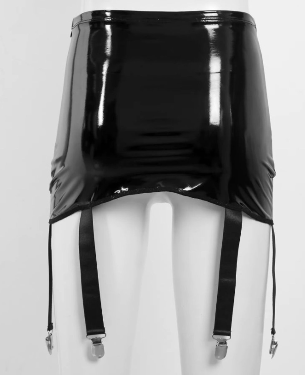 BamBella® - Datex mini Rok -  voor Jarratel kousen Zwart Rollenspel sm dames sexy Glans kleding mix van Latex en stof
