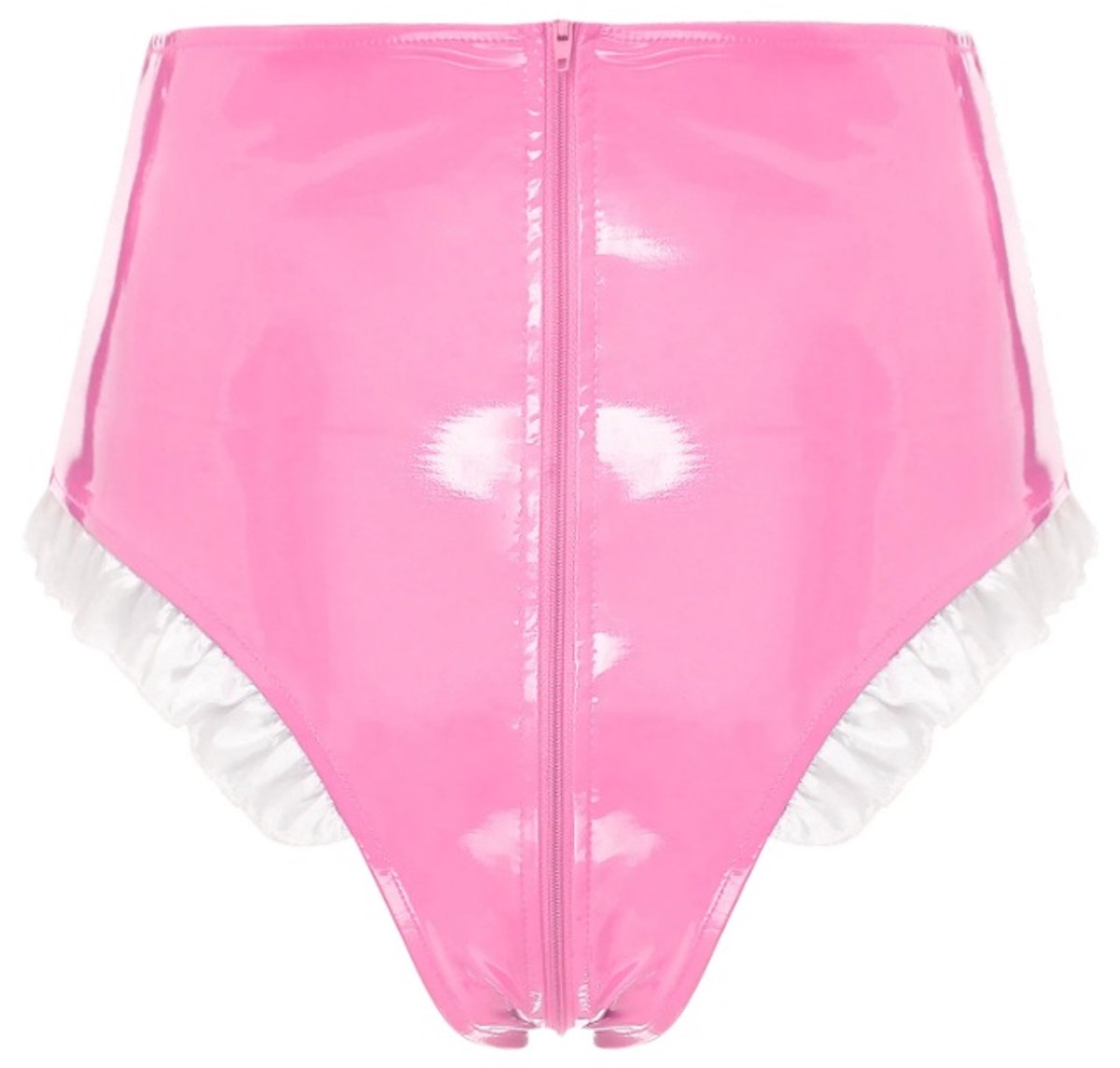 BamBella® Slip Onderbroek -   Erotische Sexy BDSM Lingerie Dames - Roze rits ondergoed Datex mix latex en stof wetlook open kruis