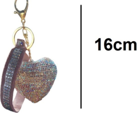 Sleutelhanger Tashanger Grote zilver glitter diamant hartje 16CM