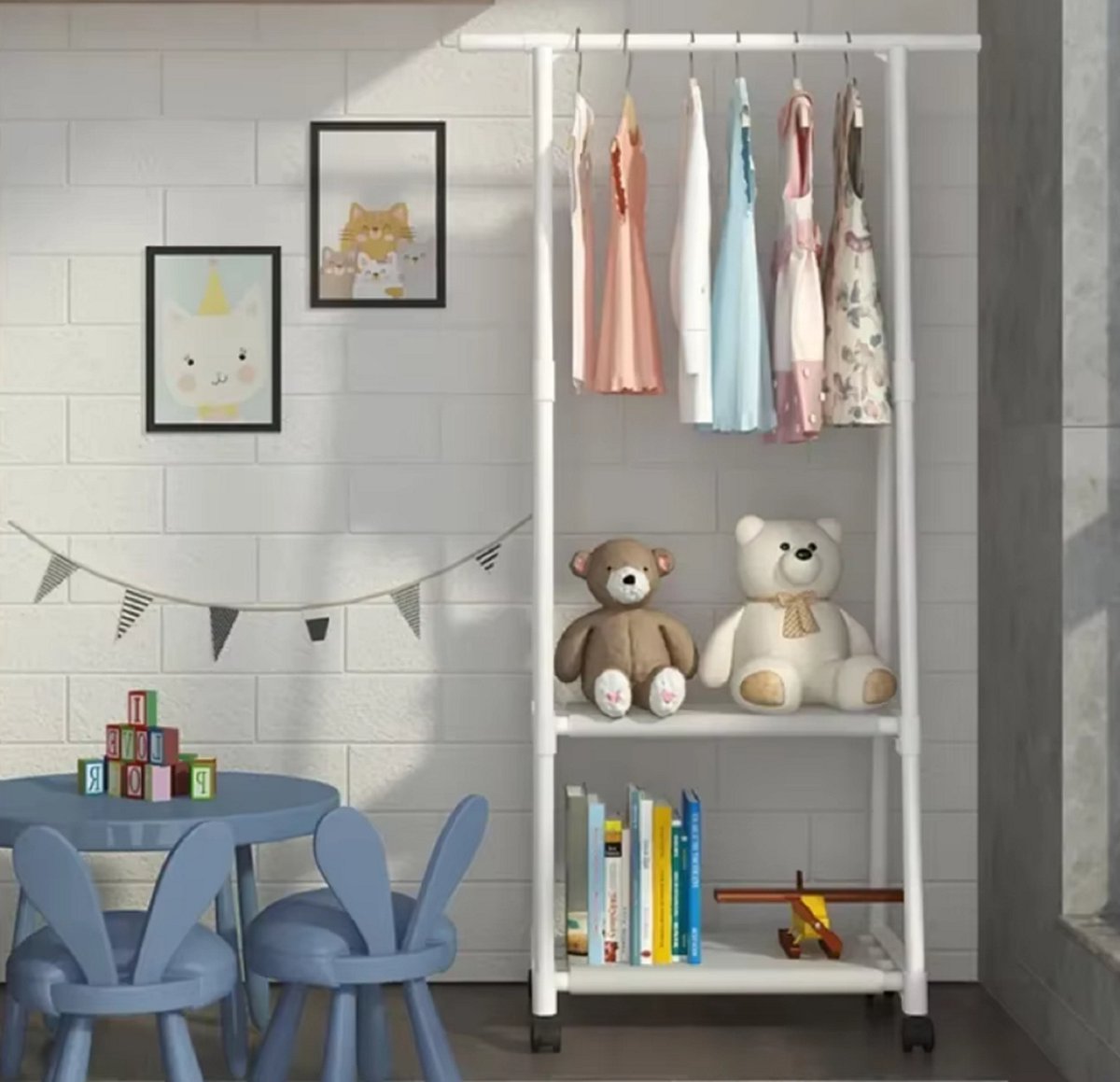 Kledingrek Rek - Licht gewicht Kast op wielen - stang - zwart - Ophang systeem - open kast voor hangers Badkamer keuken slaapkamer
