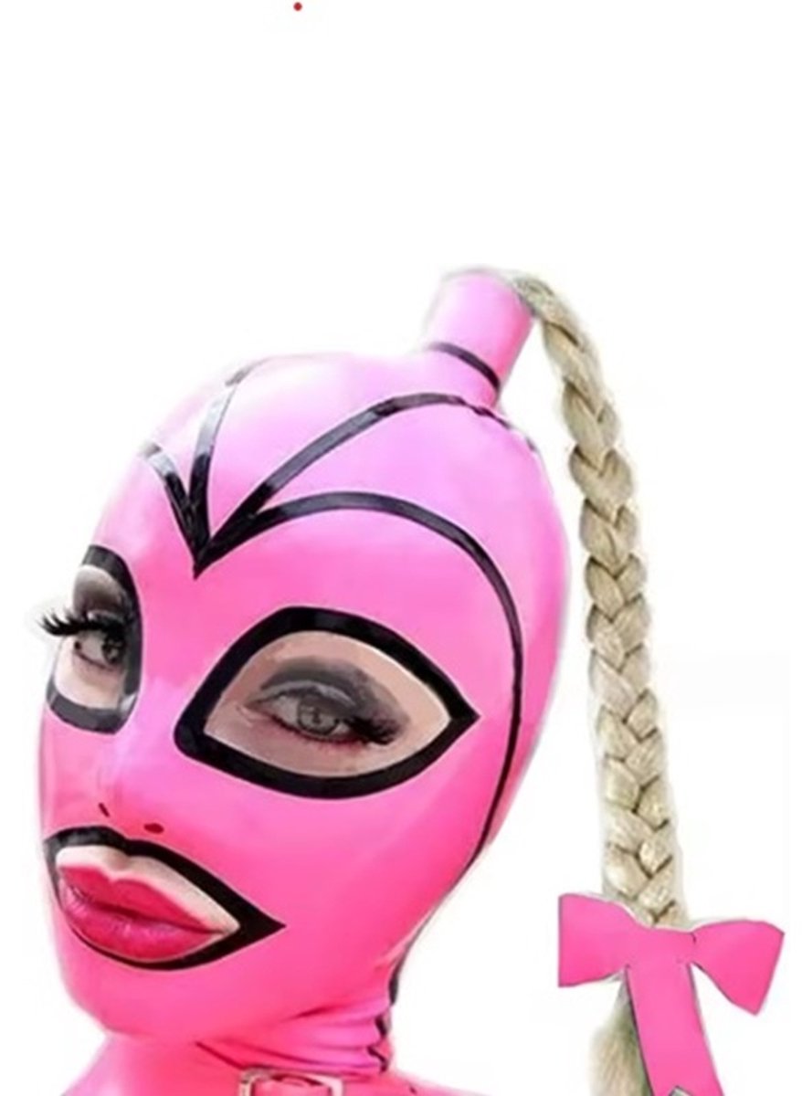 BNDGx® -100% Latex Masker - met staart - ogen mond open - Anoniem Erotiek - Extreme BDSM sm fetish Rollenspel kleding roze