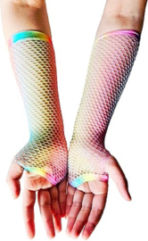 BamBella® Handschoenen Visnet regenboog Lange vingerloze Elastische handschoen gaatjes mesh stof