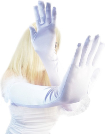 BamBella® - Handschoenen feest Lang wit met dons veren rand- dames - One Size