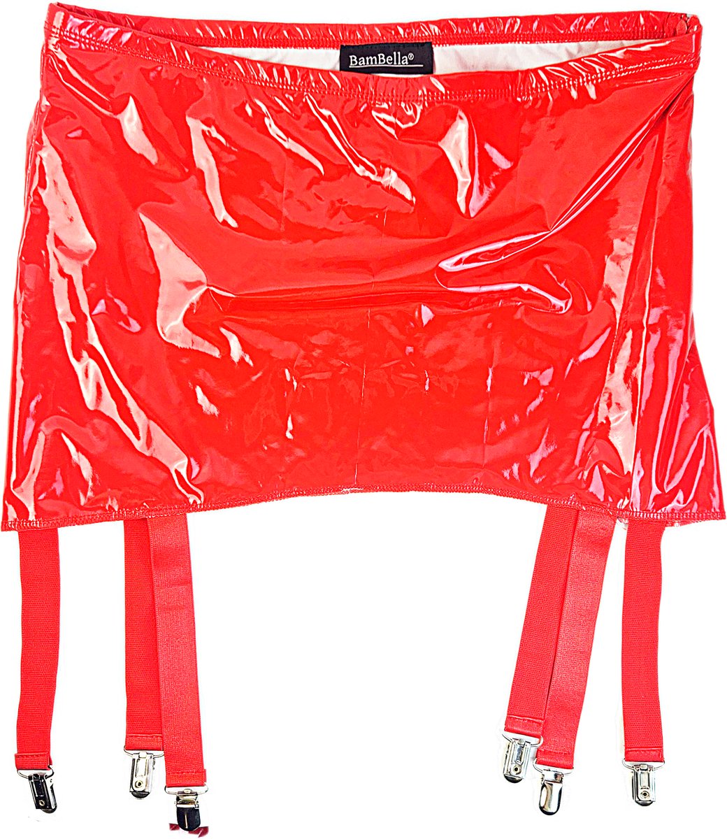 BamBella® - Datex mini Rok -  voor Jarratel kousen Rood Rollenspel sm dames sexy Glans kleding mix van Latex en stof