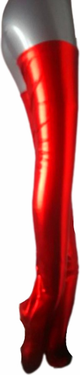 BamBella® - Hoge Kousen - Onesize - Rood Shiny Wetlook - Sexy Kniekousen van Super Glans Dames sokken