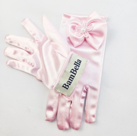 BamBella® - Handschoenen voor communie feest bruiloft kinderen Meisje kort Roze