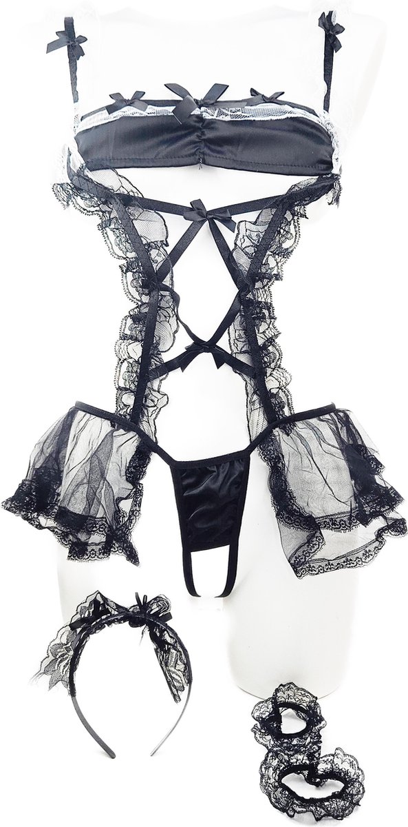 BamBella ® Sexy erotische lingerie kleding set - Onesize - Kant pakje open kruis zwart
