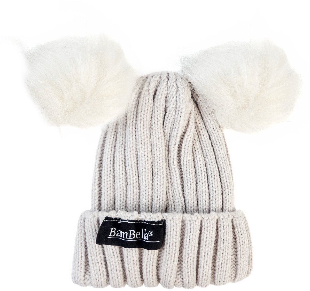 BamBella® Muts - licht bruin - winter voor kind meisje 0 tot 3 jaar met grote pom pom warme borg fleece binnenkant
