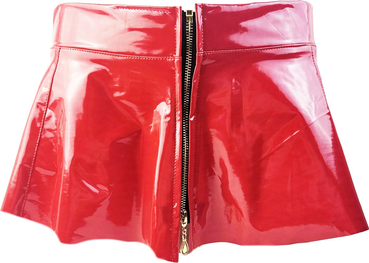 BamBella® - Datex mini Rok -   -  Rood Rollenspel sm dames sexy Glans kleding mix van Latex en stof