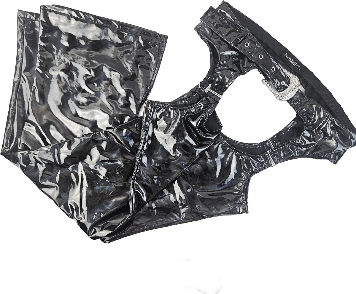 BamBella® - Erotische Broek - - Zwart dames sexy Glans kleding mix van Latex en stof Datex Wetlook BDSM Kleding