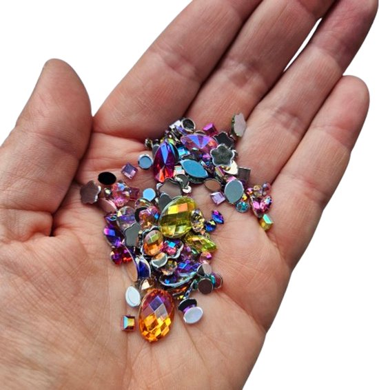 BamBella® kleine plak stenen - 200 stuks mix - kleding versieren steentjes DIY hobby knutselen Glitter
