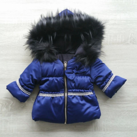 Kinderjas Blauw jas  Bontjas met grote bontkraag Winterjas BamBella