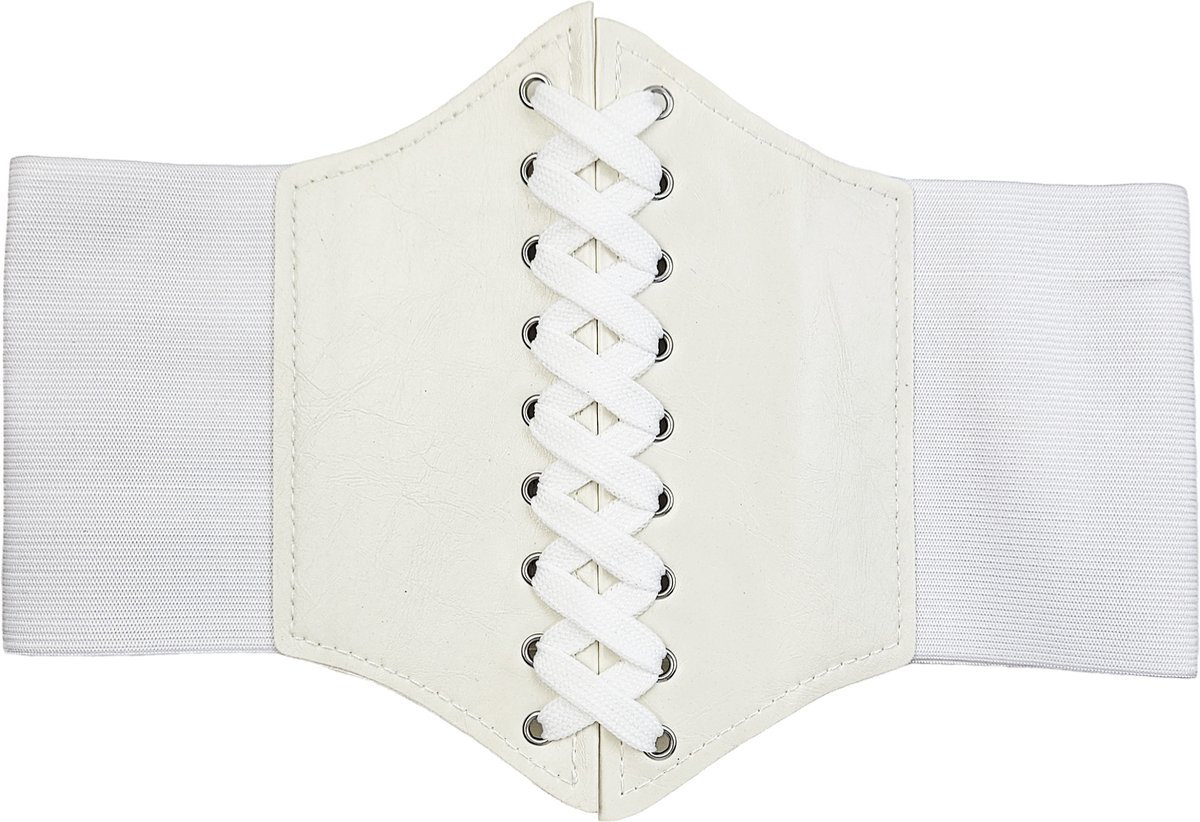 BamBella ® - Riem Maat Onesize - Wit Mode Body Gothic Goth taille riem zwart met Veter sluiting korset belt