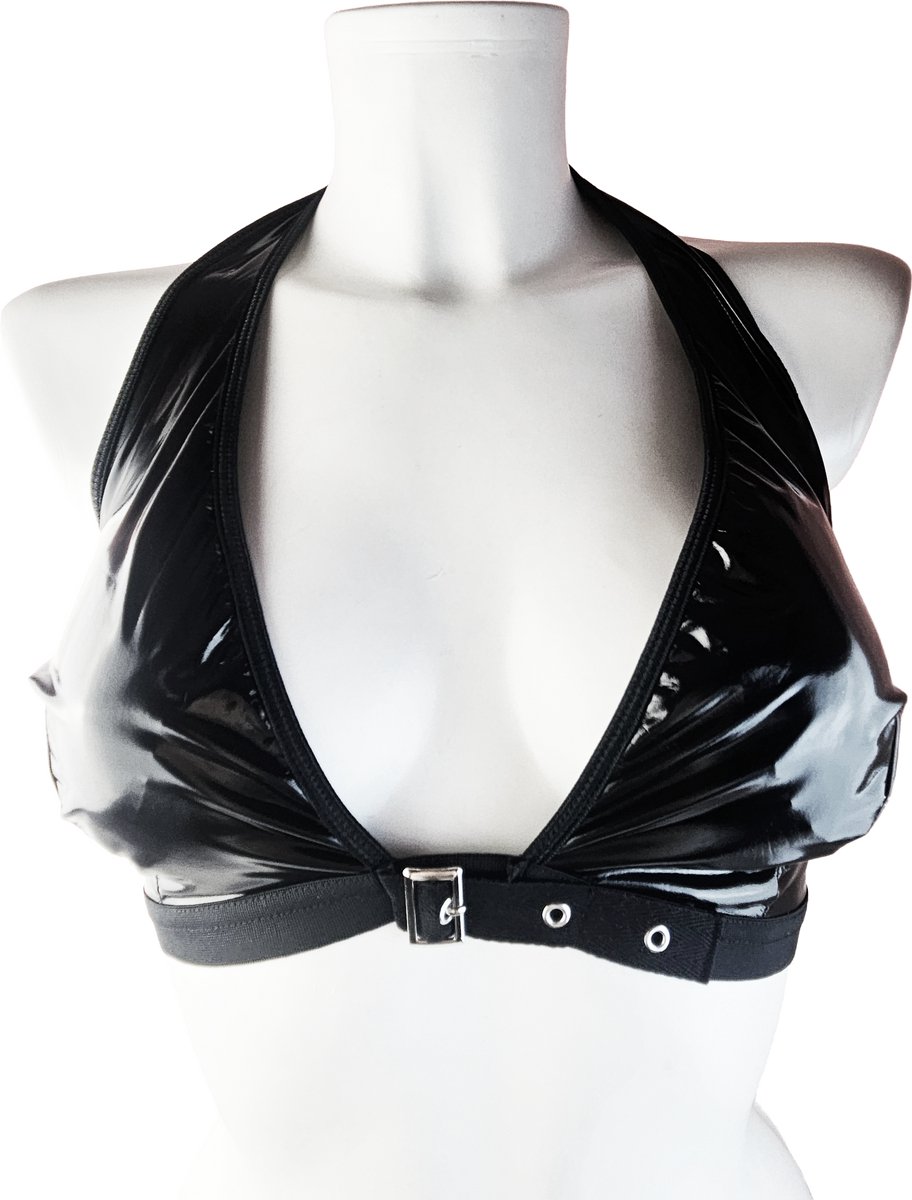 BamBella® - Erotische Top - Zwart dames sexy Glans kleding mix van Latex en stof Datex Wetlook