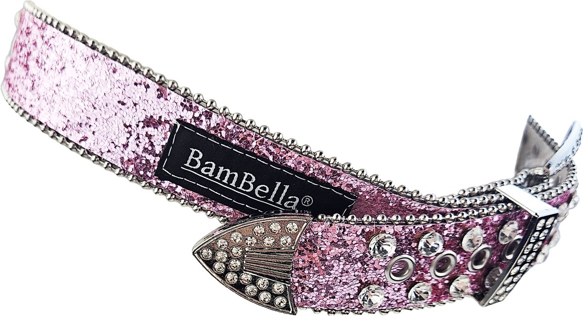 BamBella® - Riem Heup - 115cm maat S M L - verstelbare Belt Dames heupriem taille steentjes roze Skull goth broekriem