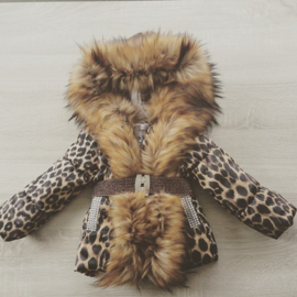 Kinderjas panterprint  Bontkraag jas Leopard  bontkraag Winterjas BamBella