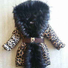 Kinderjas panterprint  Bontkraag jas Leopard  bontkraag Winterjas BamBella