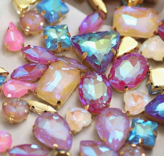 BamBella® mix kleur - Grote Naai strass Steentjes - 50 stuks - roze blauw strass stenen glitters kleding versieren