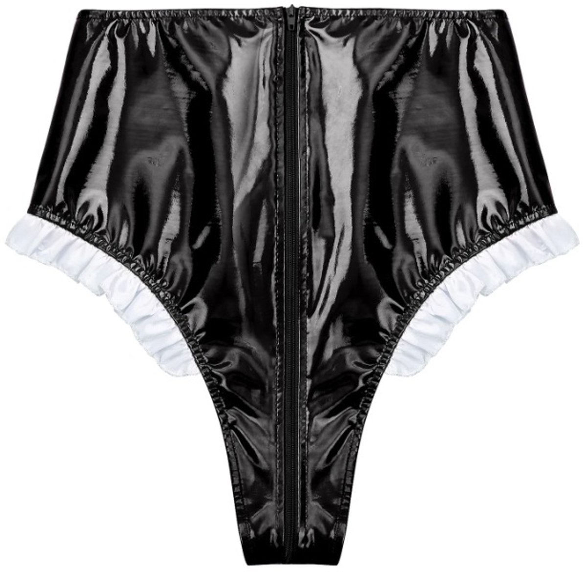 BamBella® Slip Onderbroek -  Erotische Sexy BDSM Lingerie Dames - Zwart rits ondergoed Datex mix latex en stof wetlook open kruis