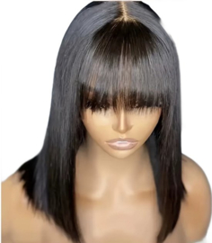 Pruik - Echt mensenhaar - haar - natuurlijk zwart - met pony -dames