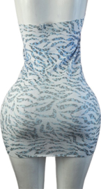 BamBella® - Jurk - Onesize - Erotische sexy nacht jurkje blauw wit doorzichtig kant - Super Stretch imitaite bont