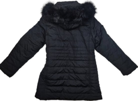 Winterjas - Maat 52 XXXL - Grote zwarte bontkraag (imitatiebont) Jas dames grote maat