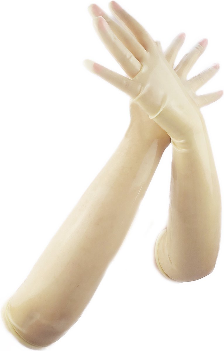 BNDGx® - 100% LATEX Handschoenen Lang BDSM SM sexy glans handschoen Doorzichtig licht bruin