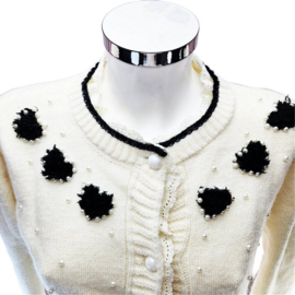 Vest Zwart wit met bloemen warme trui Maat Onesize