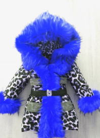 Women's Leopard Print Winter Coat With Big Fur Collar Fur Faux Fur