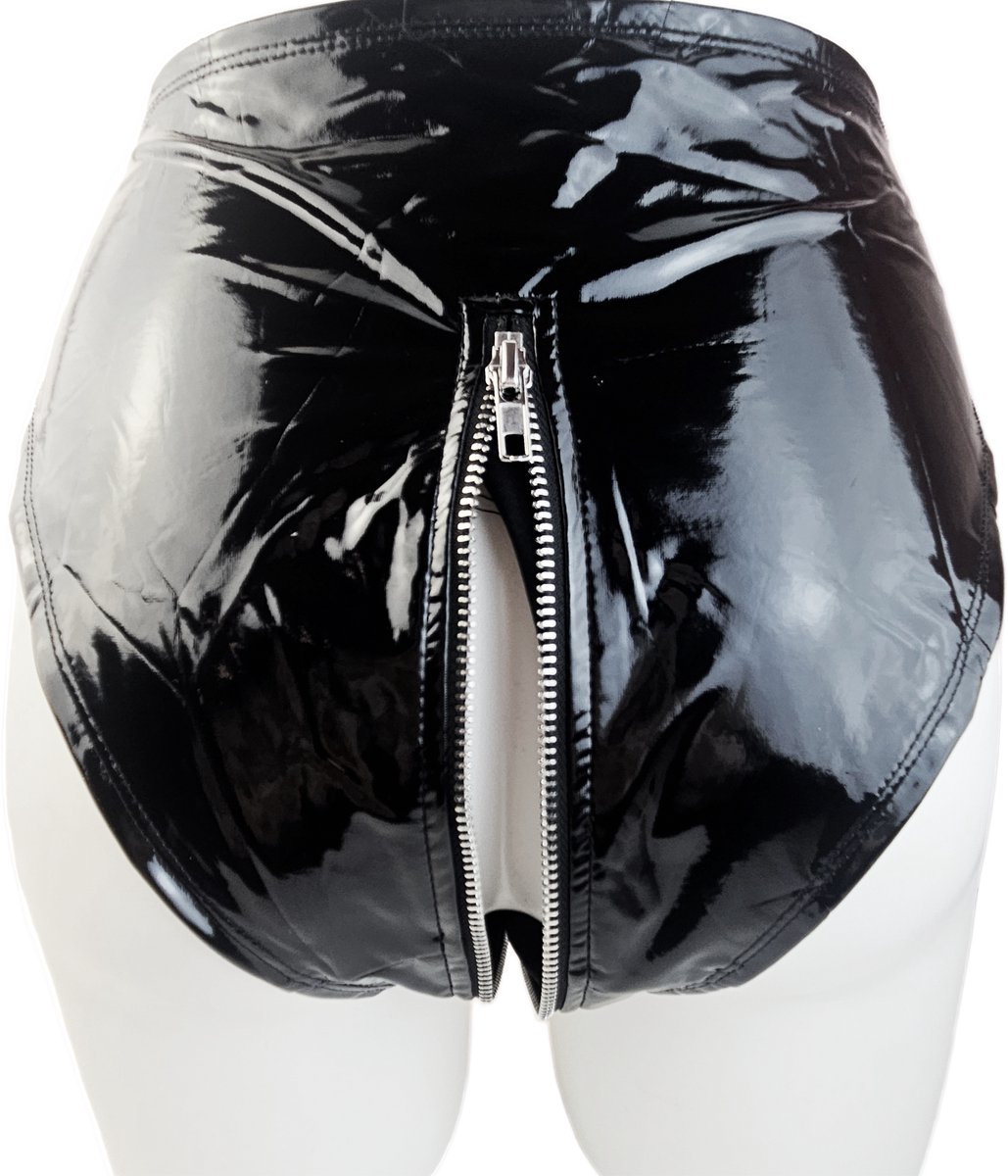 BamBella® Slip Onderbroek - Erotische Sexy SM BDSM Lingerie Danes - Zwart ondergoed Datex mix latex en stof wetlook