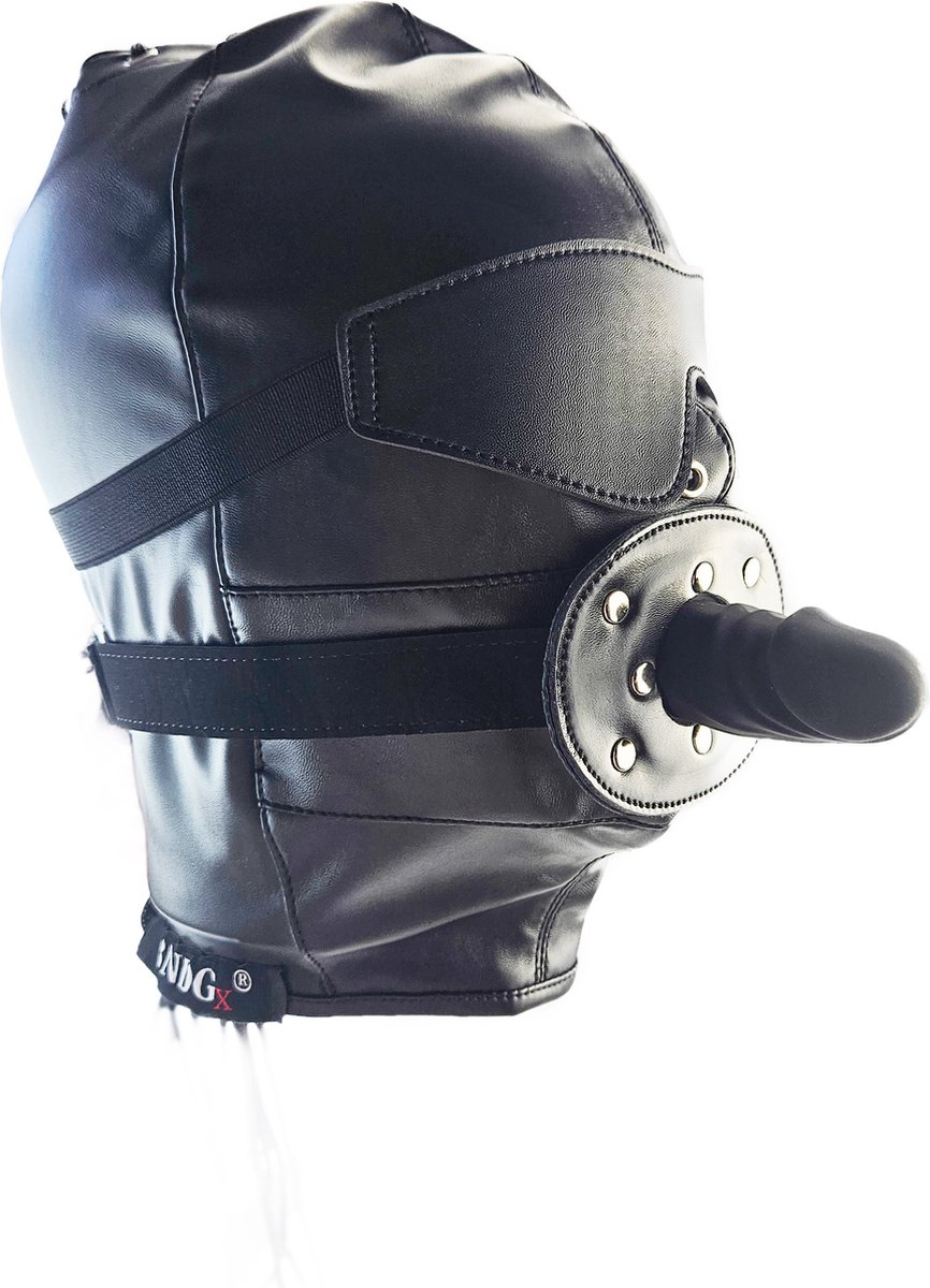BNDGx® - BDSM Gag penis seks Masker - Nep leer stof - Vetersluiting Zwart bondage