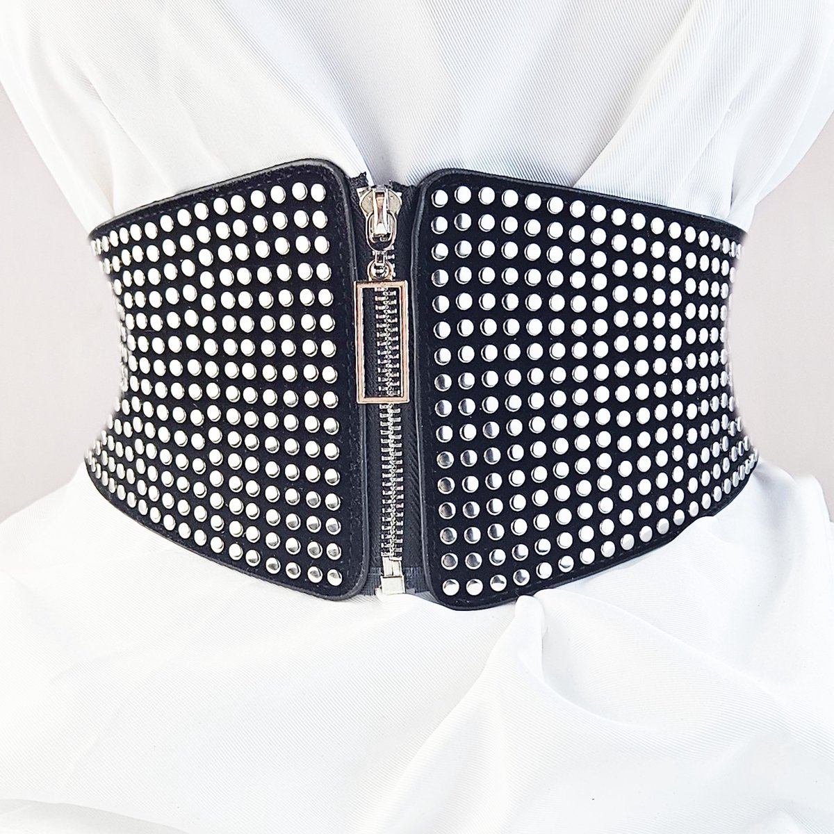 BamBella ® -  Zwart Korset Mode Body Gothic Goth taille riem met Studs rits sluiting korset belt