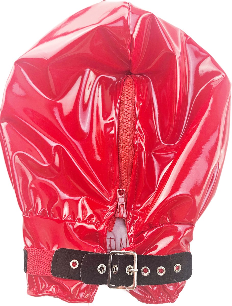 BNDGx® - Masker met lijn Datex (Mix LATEX en stof) mond opening - Erotiek - Extreme BDSMsm fetish Rollenspel kleding Rood