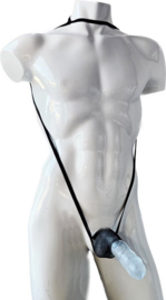 BamBella® - Erotische bondage lingerie voor mannen -zwart Kant Panty string voor heren sexy kleding voor koppels open kruis penis ring