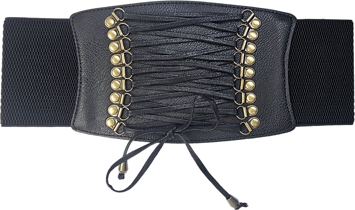 BamBella ® - Corset Riem Maat  Mode Body Gothic Goth taille riem zwart nepleer met vetersluiting Verstelbaar korset belt