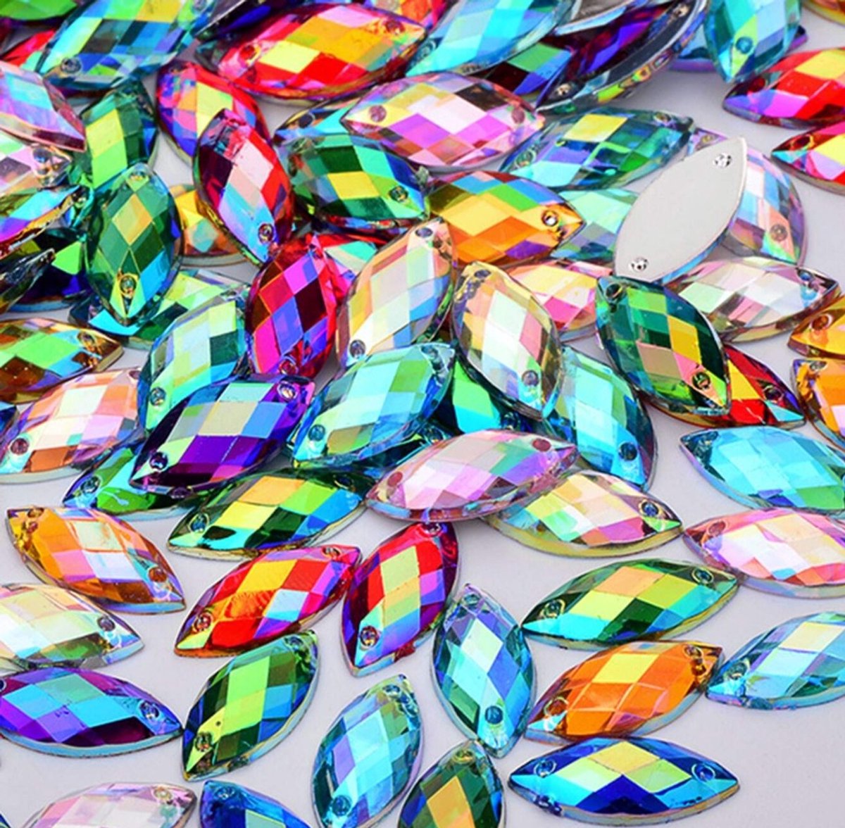 BamBella® Mix blauw groen roze kleur - Naai strass Steentjes - 100 stuks - ruit vorm vierkant 7X15mm glitter stenen glitters kleding versieren