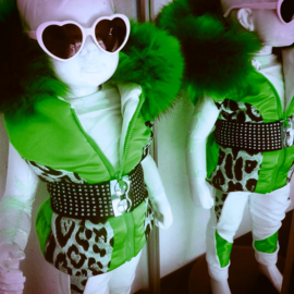 Bodywarmer groen met bont 2 delig pak zomer kinderjas jas meisje en baby